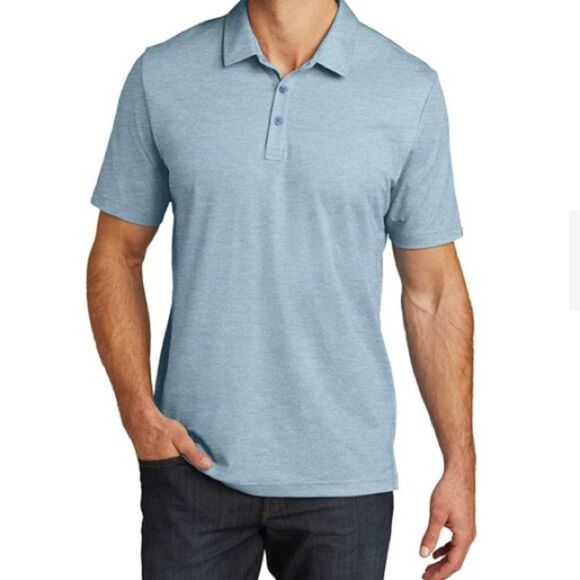 Travis Mathew Blue Heathered Pima Cotton Blend Short Sleeve Polo Shirt Size L - Picture 1 of 14